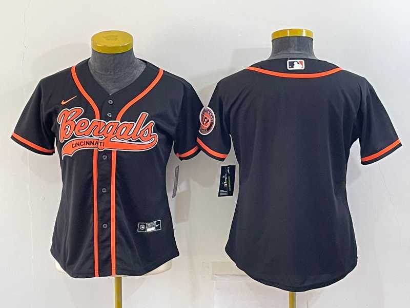 Womens Cincinnati Bengals Blank Black With Patch Cool Base Stitched Baseball Jersey->women nfl jersey->Women Jersey